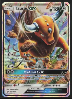 TAUROS GX 100/149 HOLOFOIL ULTRA RARE SM BASE SET POKEMON HOLO NM/M - Image 1
