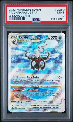 2023 POKEMON SWORD & SHIELD CROWN ZENITH #GG50 FULL ART/DARKRAI VSTAR PSA 9 - Image 1
