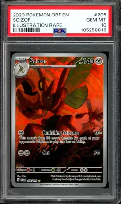 PSA 10 GEM MINT Scizor 205/197 Illustration Rare Obsidian Flames Pokemon 2023 - Image 1