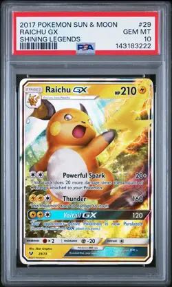 2017 POKEMON SUN & MOON SHINING LEGENDS #29 RAICHU GX PSA 10 - Image 1