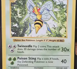 Pokemon Beedrill 80 HP Rare Base Set Shadowless 17/102 Regular Wizards Card 1999 - Image 3
