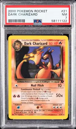2000 POKEMON ROCKET #21 DARK CHARIZARD PSA 7 - Image 1
