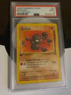 1999 Pokemon Fossil 1st First Edition Geodude 47/62 Non Holo PSA 9 MINT - Image 1