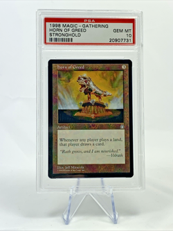 PSA 10 – HORN OF GREED – Stronghold – MTG Magic the Gathering Card – Pop 2 - Image 1