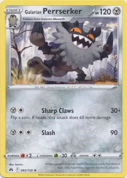 085/159 Galarian Perrserker : Rare Card : Pokemon TCG SWSH12.5 Crown Zenith - Image 1