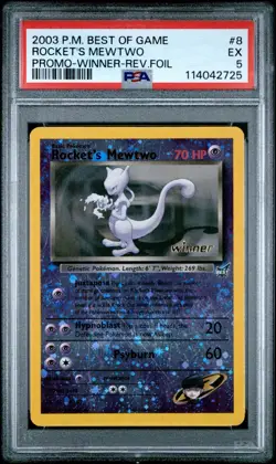 Pokemon Card Rocket's Mewtwo 8 Reverse Foil Promo Winner Best of Game PSA 5 - Image 1