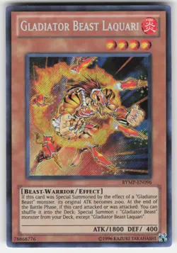Yu-Gi-Oh! SECRET RARE HOLO CARD GLADIATOR BEAST LAQUARI RYMP-EN096 NM - Image 1