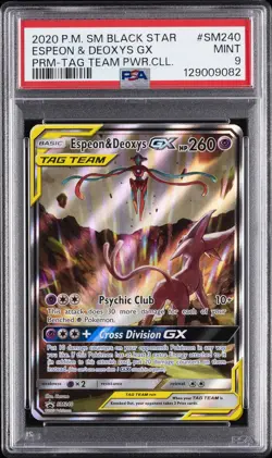 2020 POKEMON SM BLACK STAR PROMO TAG TEAM POWERS COLL ESPEON & DEOXYS GX PSA 9 - Image 1