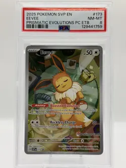 2025 POKEMON PRISMATIC EVOLUTIONS POKEMON CENTER ETB SVP PROMO EEVEE #173 PSA 8 - Image 1