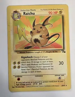 Raichu Fossil Unlimited Regular Rare 29/62 2000 Pokemon TCG WoTC Non Holo - Image 1