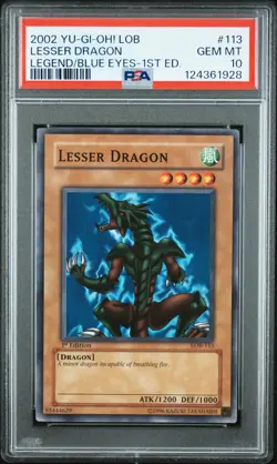 2002 YU-GI-OH! LOB-LEGEND OF BLUE EYES WHITE DRAGON 1ST ED LESSER DRAGON PSA 10 - Image 1