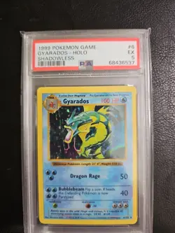 1999 Holo Rare Gyarados 6/102 Shadowless Base Set Pokemon Card TCG PSA 5 - Image 1
