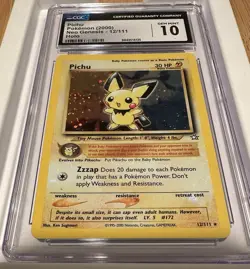 Pokemon Pichu Neo Genesis Unlimited Holo Rare #12 CGC 10 Gem Mint - Image 3