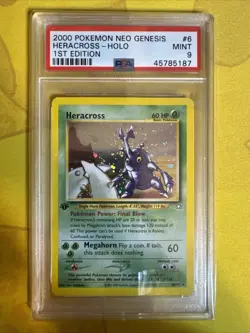2000 Pokemon Heracross 1st Edition Neo Genesis PSA 9 Mint Holo 6/111 WOTC - Image 1