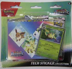 PRISMATIC EVOLUTIONS TECH STICKER COLLECTION LEAFEON POKEMON BLISTER PACK SWIRL - Image 1