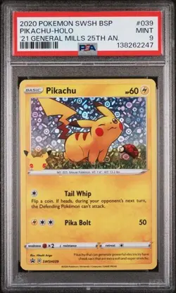PSA 9 PIKACHU SWSH039 GENERAL MILLS BLACK STAR PROMO 25TH ANNIVERSARY POKEMON BM - Image 1