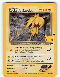 ROCKET'S ZAPDOS 15/132 HOLO CELEBRATIONS: CLASSIC COLLECTION POKEMON MP - Image 2