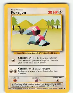 PORYGON 39/102 UNCOMMON BASE SET UNLIMITED POKEMON MP - Image 2