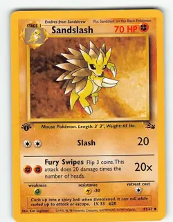 SANDSLASH 41/62 UNCOMMON FOSSIL POKEMON HP - Image 2