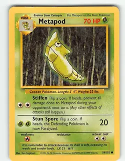 METAPOD 54/102 COMMON BASE SET UNLIMITED POKEMON MP - Image 2