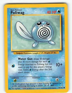 POLIWAG 59/102 COMMON BASE SET UNLIMITED POKEMON LP - Image 2