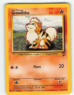 GROWLITHE 42/130 UNCOMMON BASE SET 2 POKEMON MP - Image 2