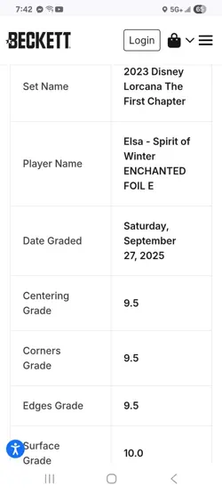 Disney Lorcana Elsa Spirit Of Winter Enchanted Foil 207/204 BGS 9.5 FIRST PRINT - Image 5