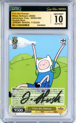 CGC GEM MINT 10 Auto 10 Jeremy Shada Finn the Human Adventure Time AT/WX02-002 - Image 1
