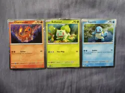 Pokemon 151 Promo Starter Cards Charmander, Squirtle, and Bulbasaur Cosmos Holo - Image 1