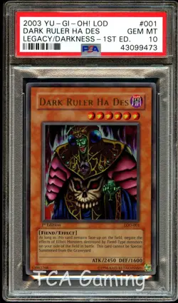 PSA 10 GEM MINT Dark Ruler Ha Des LOD-001 ULTRA RARE 1st Edition Yugioh Card 473 - Image 1