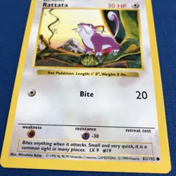 Rattata 61/102 -LP - Vintage 1999 WotC Base Set Pokemon Card Shadowless Lightly - Image 2