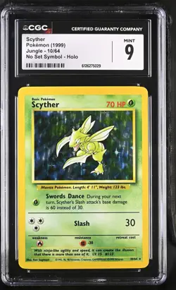 CGC 9 MINT Scyther 1999 Jungle Holo 10/64 No Set Symbol Pokemon Card - Image 1