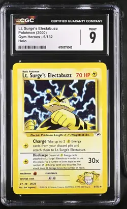 CGC 9 MINT Lt. Surge's Electabuzz 2000 Gym Heroes 6/132 Holo Pokemon Card - Image 1