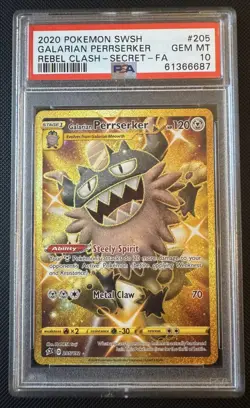 PSA 10 Galarian Perrserker 205 Rebel Clash - Secret Pokemon Card Sword & Shield - Image 1