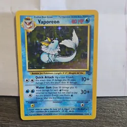 Pokemon Vaporeon Jungle Holo Rare 12/64 1999 80 HP Stage 1 Unlimited - Image 1