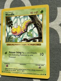 Weedle 69/102 Pokemon TCG Base Set Regular Shadowless Lightly Played LP - Image 3