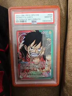 One Piece OP01-003 Monkey D Luffy Pre-Errata Alternate Art Leader PSA 10 - Image 2