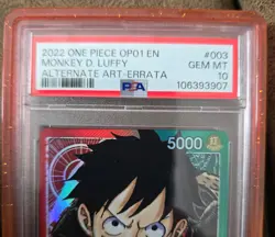 One Piece OP01-003 Monkey D Luffy Pre-Errata Alternate Art Leader PSA 10 - Image 4