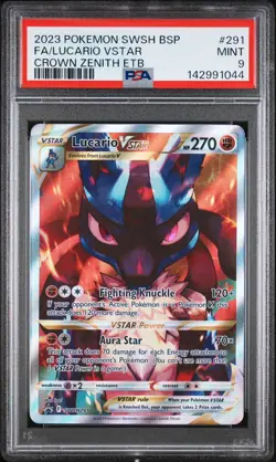 PSA 9 Lucario VSTAR #291 Crown Zenith ETB Promo Sword & Shield Promo Cards Holo - Image 1