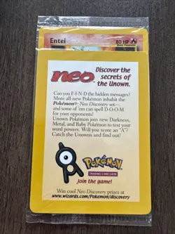 SEALED New Entei 34 Black Star Movie Promo Reverse Holo Neo Pokemon Card - Image 1