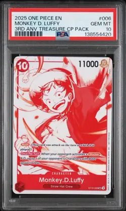 2025 ONE PIECE 3RD ANNIVERSARY TREASURE CAMPAIGN #006 MONKEY D. LUFFY PSA 10 - Image 1