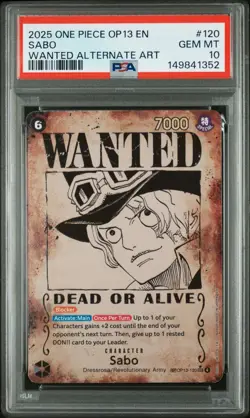 2025 ONE PIECE OP13-CARRYING ON HIS WILL WANTED ALTERNATE ART #120 SABO PSA 10 - Image 1