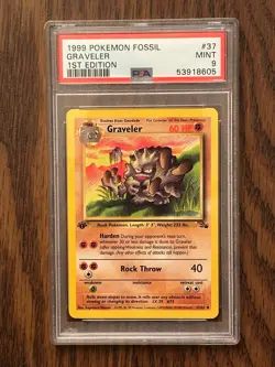 POKEMON FOSSIL 1st Edition GRAVELER #37 NON HOLO PSA9 #53918605 - Image 2