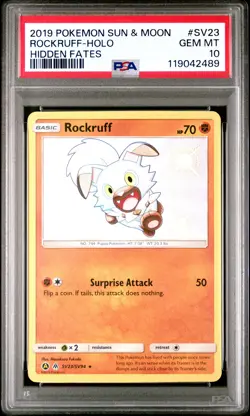Rockruff Holo Hidden Fates PSA 10 #SV23 2019 Pokemon Sun & Moon Hidden Fates - Image 1