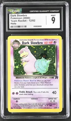 CGC 9 Dark Slowbro 2000 Team Rocket 12/82 Holo Pokemon Card Swirl - Image 1