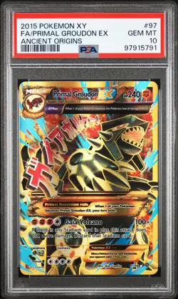 2015 POKEMON XY ANCIENT ORIGINS #97 FULL ART/PRIMAL GROUDON EX PSA 10 - Image 1