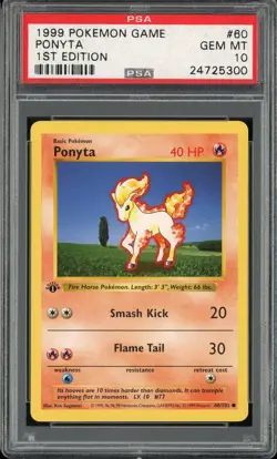 PSA 10 Ponyta 1st Edition Base Set Shadowless 60/102 Pokemon Card - Image 1