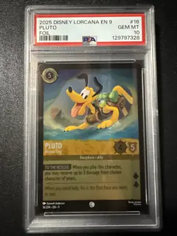 POP 1 Disney Lorcana Pluto Rescue Dog Foil 16/204 Fabled Disney Lorcana PSA 10 - Image 1