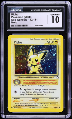 2000 Pokemon Neo Genesis Holo Pichu #12 CGC 10 GEM MINT - Image 1