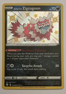 Galarian Zigzagoon SV078/SV122 Shining Fates: Shiny Vault Holo Pokemon TCG NM - Image 1